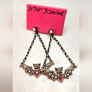 BETSEY JOHNSON Gold tone bat and rhinestone chain earrings